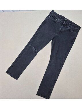 Madewell Women's Distressed Straight Leg Light Was Black Skinny Jeans Sz 34/32